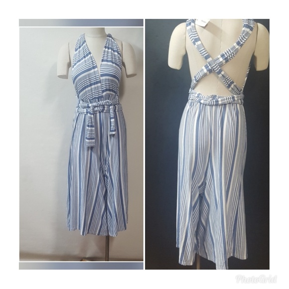 Red Boutique Pants - Red Boutique Blue white stripe Jumpsuit Size Large